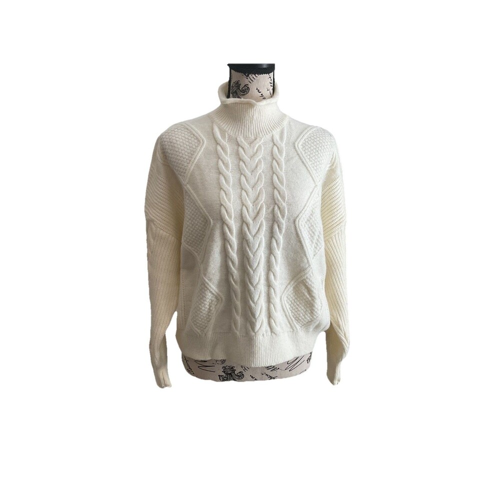 Raccolta Carta Sweater Winter White Mock Neck Size L Cable Pullover Buttery Soft